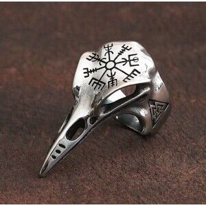 Raven Skull Stainless Steel Mens Ring Size 14 Viking Odin Biker Mythology Nordic